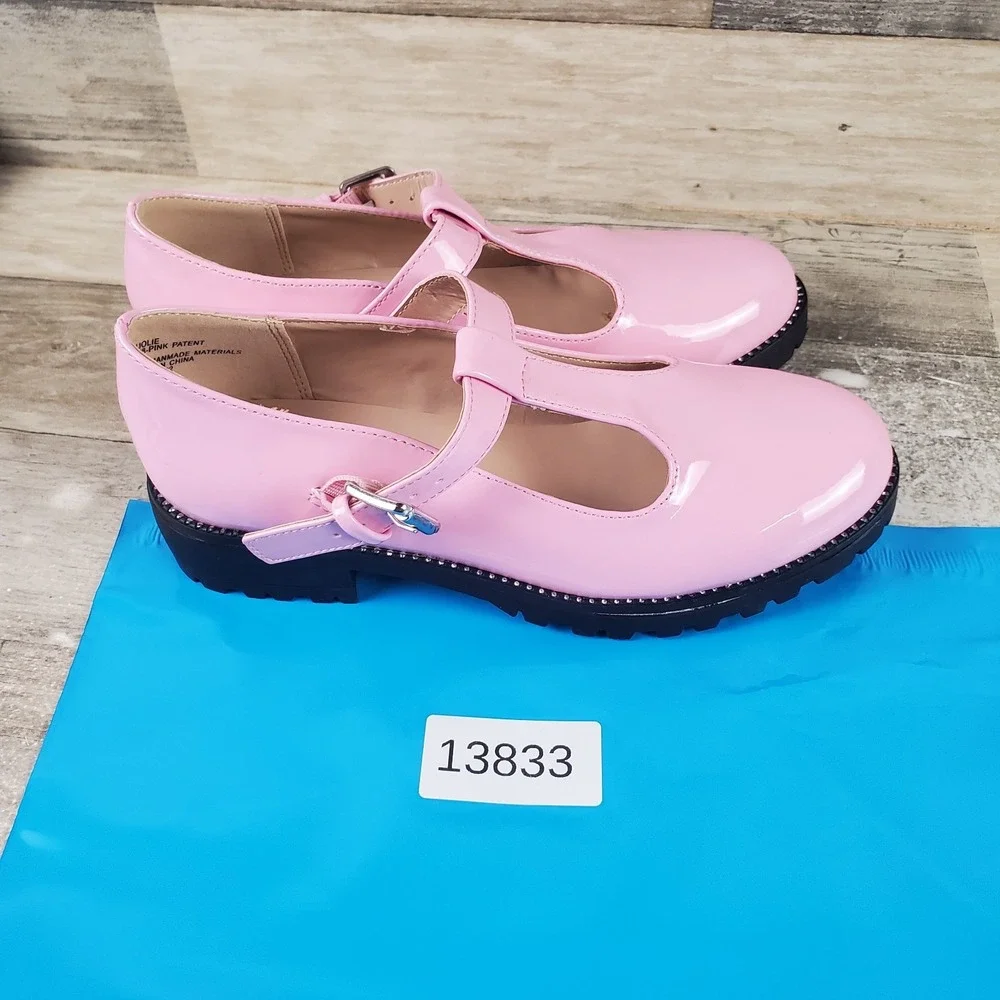 Steve Madden Jolie Mary Jane Flat Kids Sz 3 Pink Patent Leather T-Strap Platform
